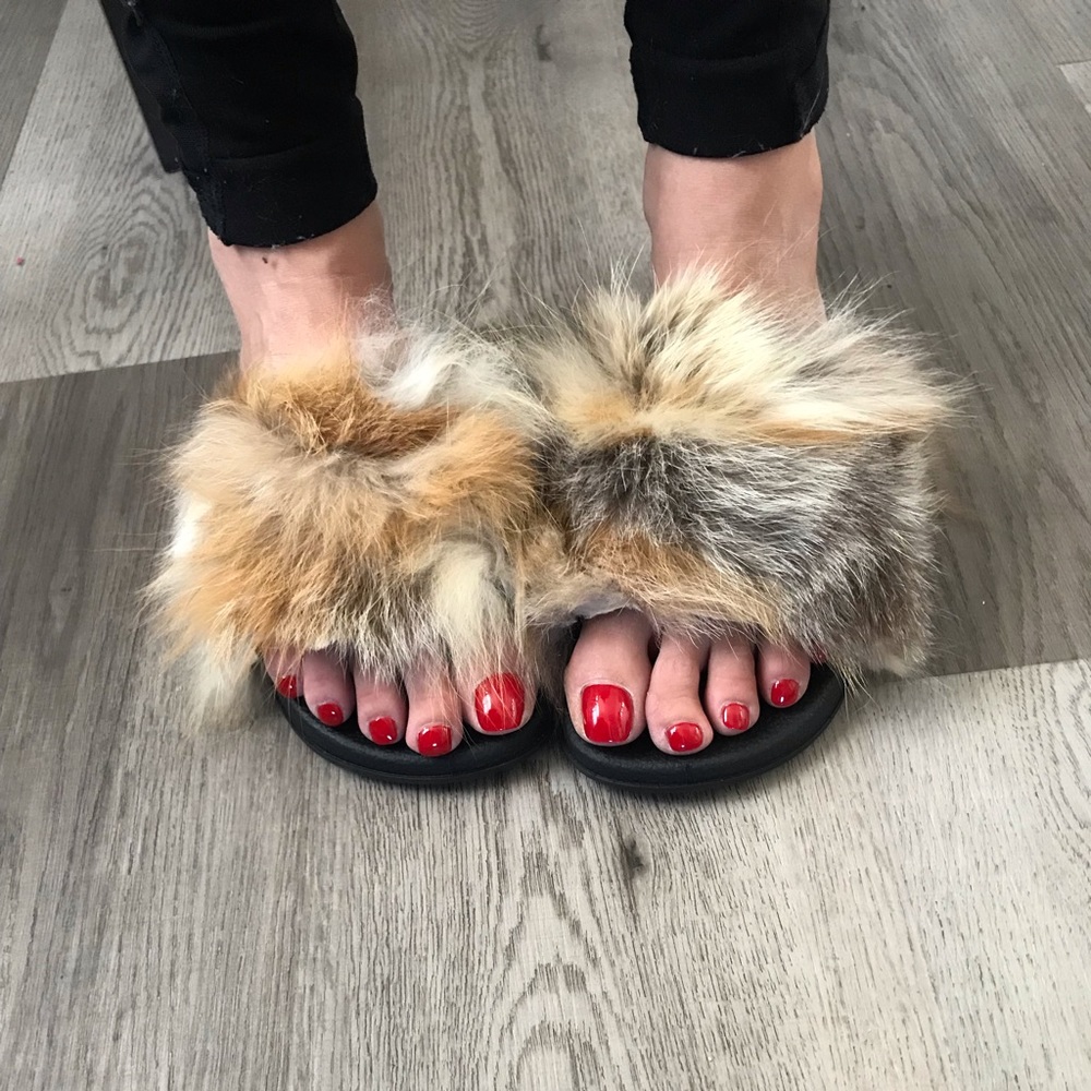 Real fur slippers